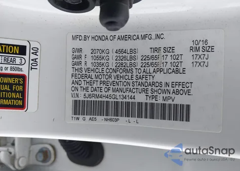 2016 Honda Cr-V Se z USA, uszkodzony, nr VIN 5J6RM4H45GL134144